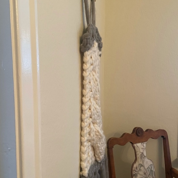 Boho braided wall tapestry gray and off white - Picture 6 of 8